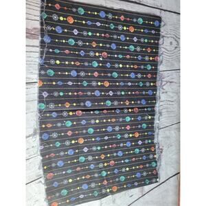 Christmas Ornament Fabric Remnant Black Multicolor Stars Snowflakes Cotton 9x28"